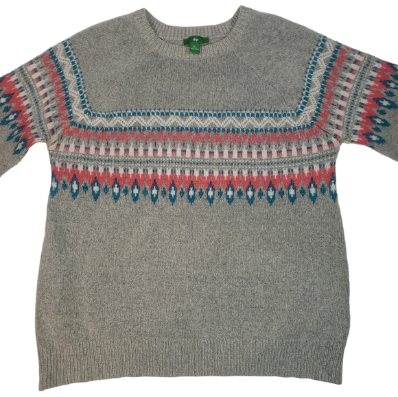 Fair Isle Knit Wool Alpaca Blend Crewneck Sweater Size XL Gray Pink Blue Preppy - Picture 5 of 11